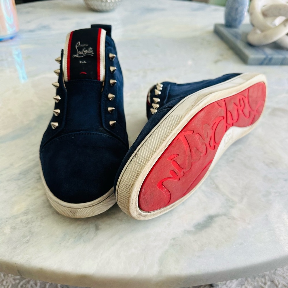 Christian Louboutin F.A.V Fique A Vontage Suede Dark Blue Studded Sneakers - Picture 6 of 6